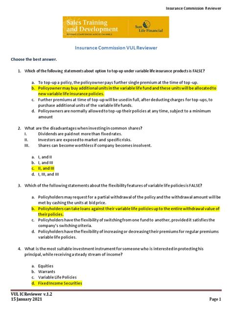 Insurance Commission VUL Reviewer Flashcards .